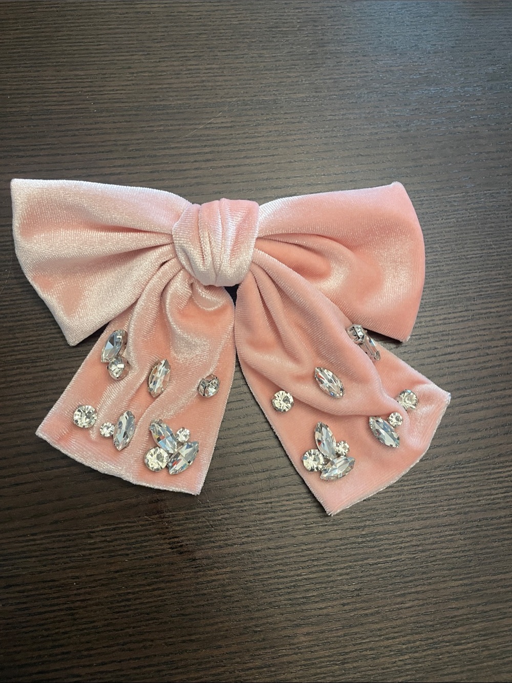 NWT Loft Blush Velvet Bow Hair Clip with Crystal Embellishment